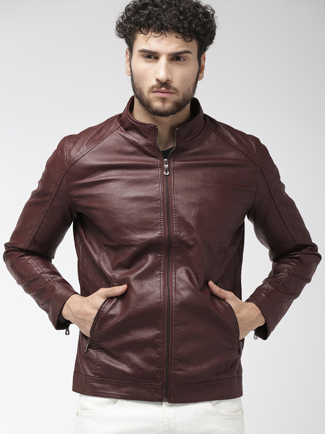 Buy The Indian Garage Co Men Burgundy Solid Biker Jacket - Jackets for Men 10484050 | Myntra