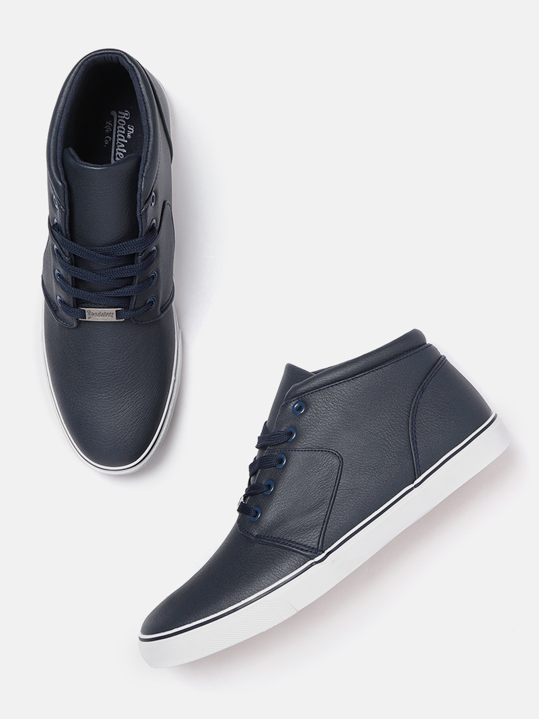 Buy The Roadster Lifestyle Co Men Navy Blue Solid Mid Top Sneakers