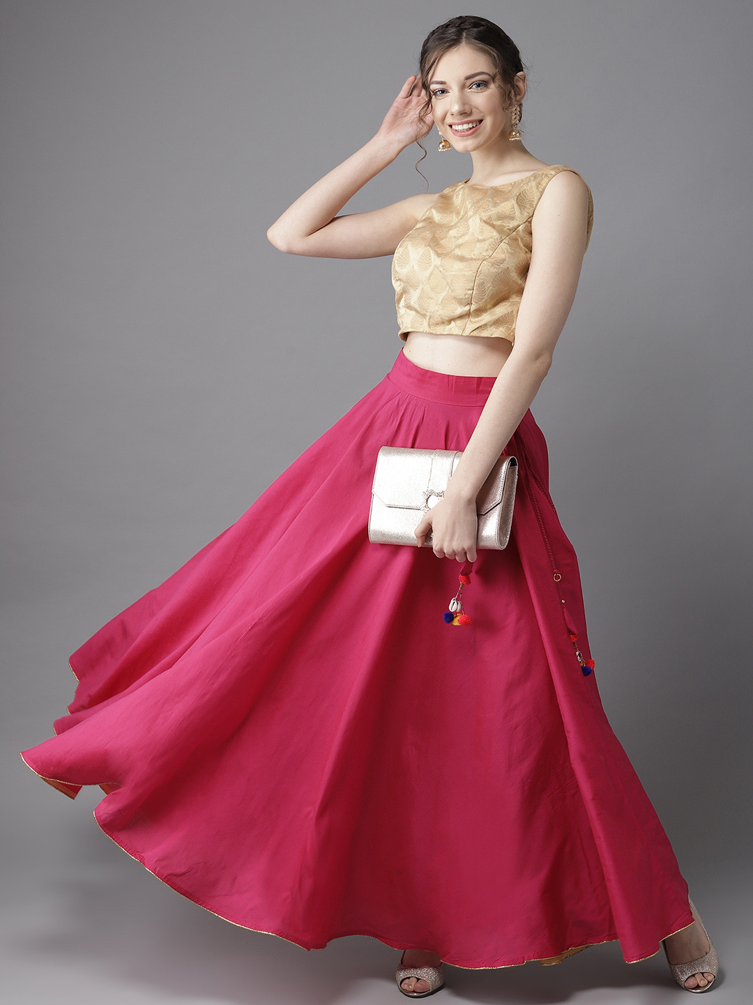 Buy HERE&NOW Women Magenta Solid Maxi Flared Skirt Skirts for Women