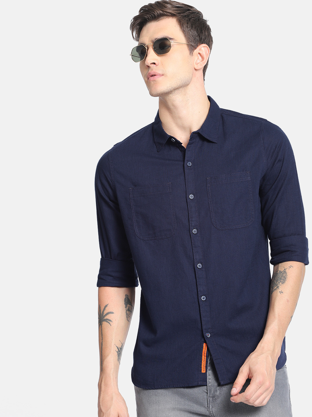 Buy SINGLE Men Navy Blue Regular Fit Solid Casual Shirt - Shirts for Men 10488760 | Myntra