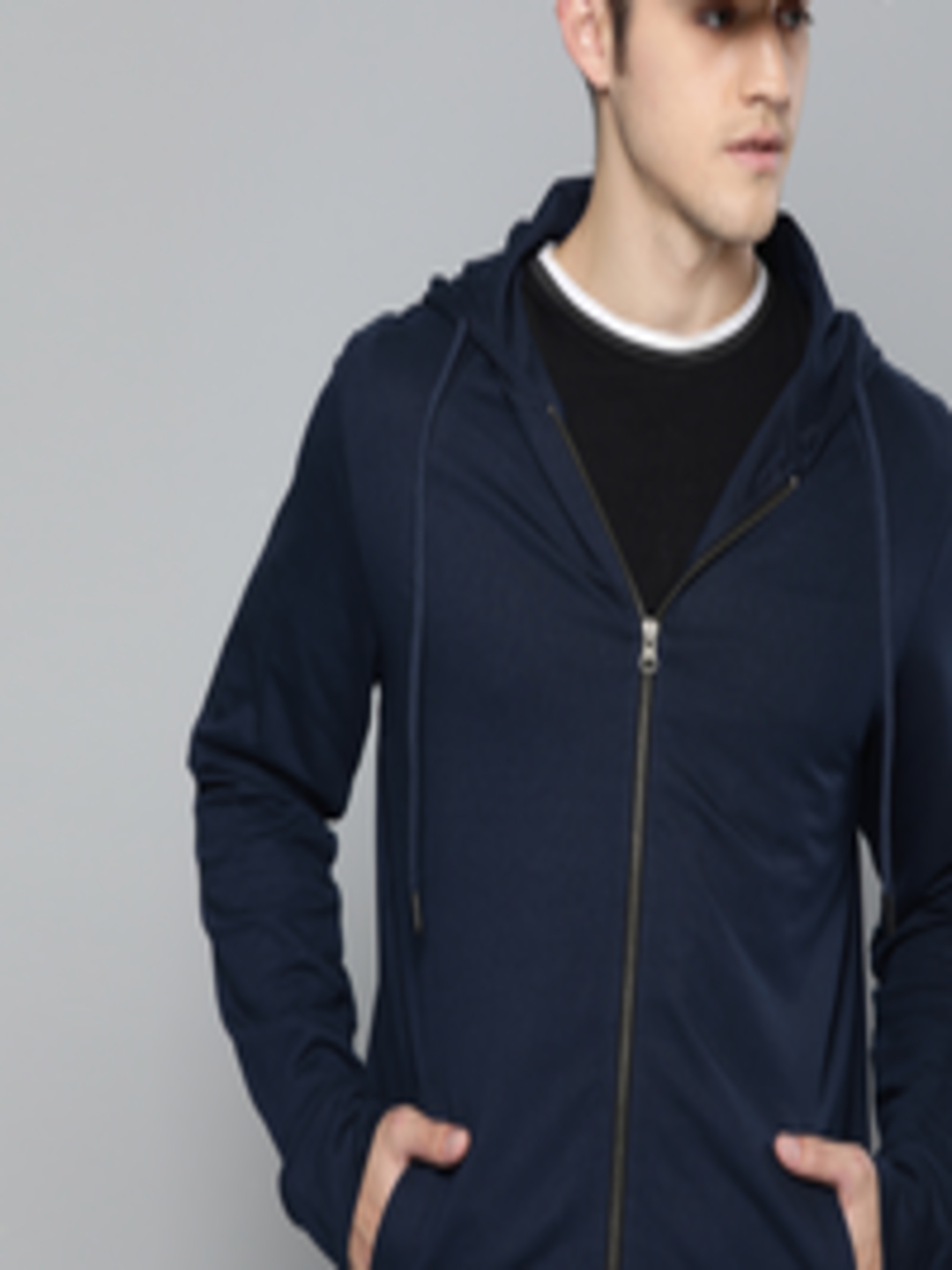 Buy SINGLE Men Navy Blue Solid Hooded Sweatshirt - Sweatshirts for Men ...