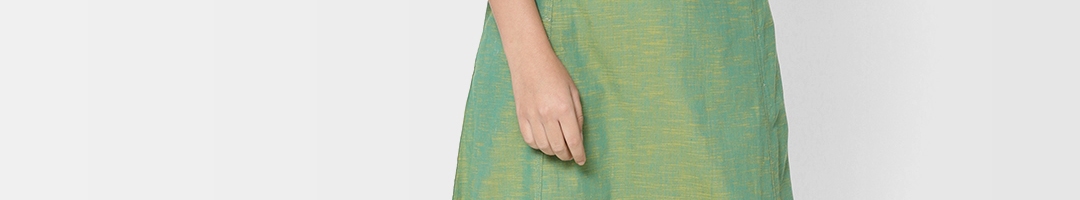 Buy Fabindia Women Green & Blue Dual Toned Woven Design A Line Kurta ...