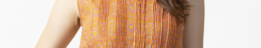 Buy Fabindia Women Mustard Yellow & Pink Handblock Print A Line Pure ...