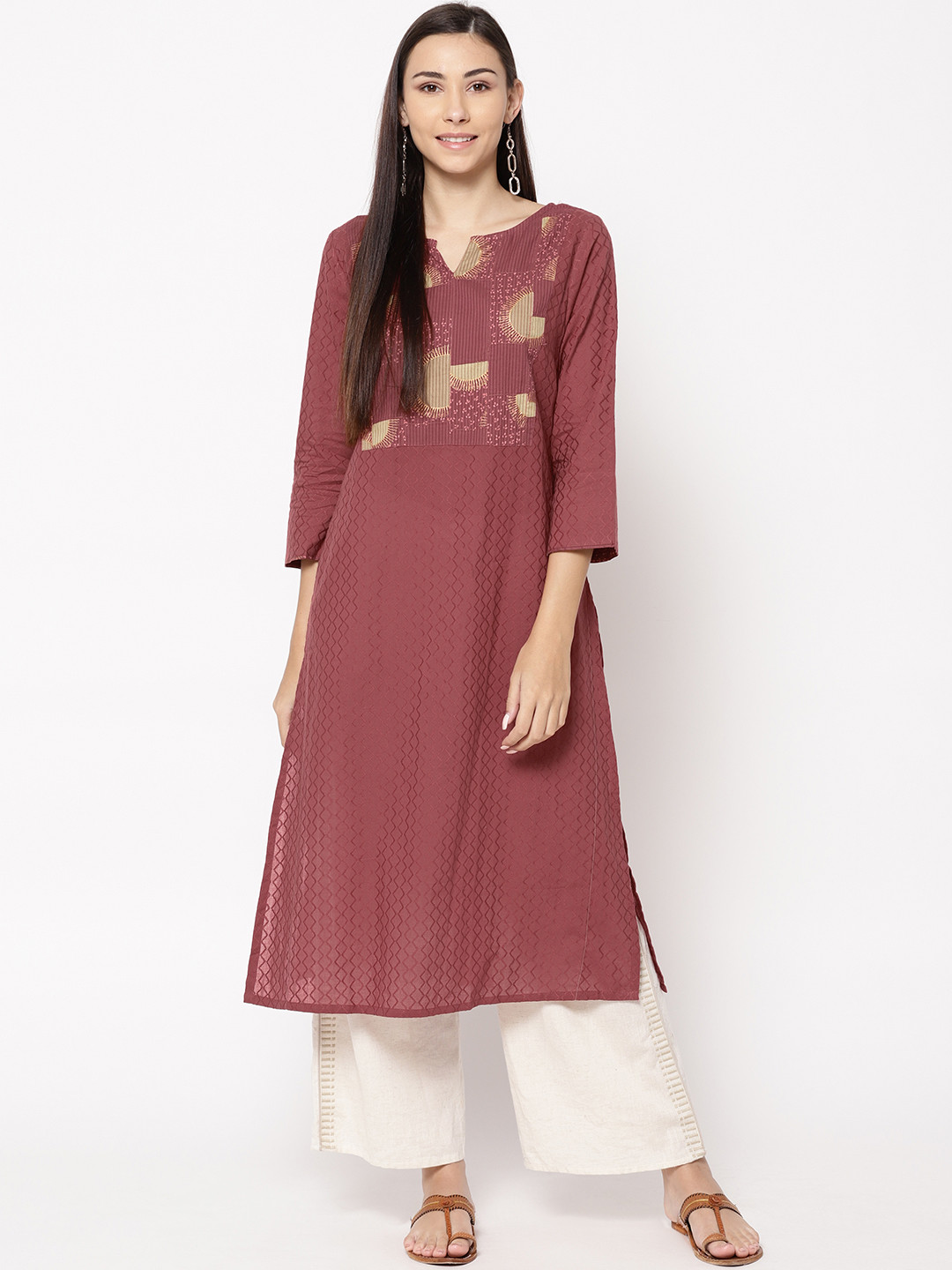 Women Mauve Yoke Design Kurta with Trousers main image 1