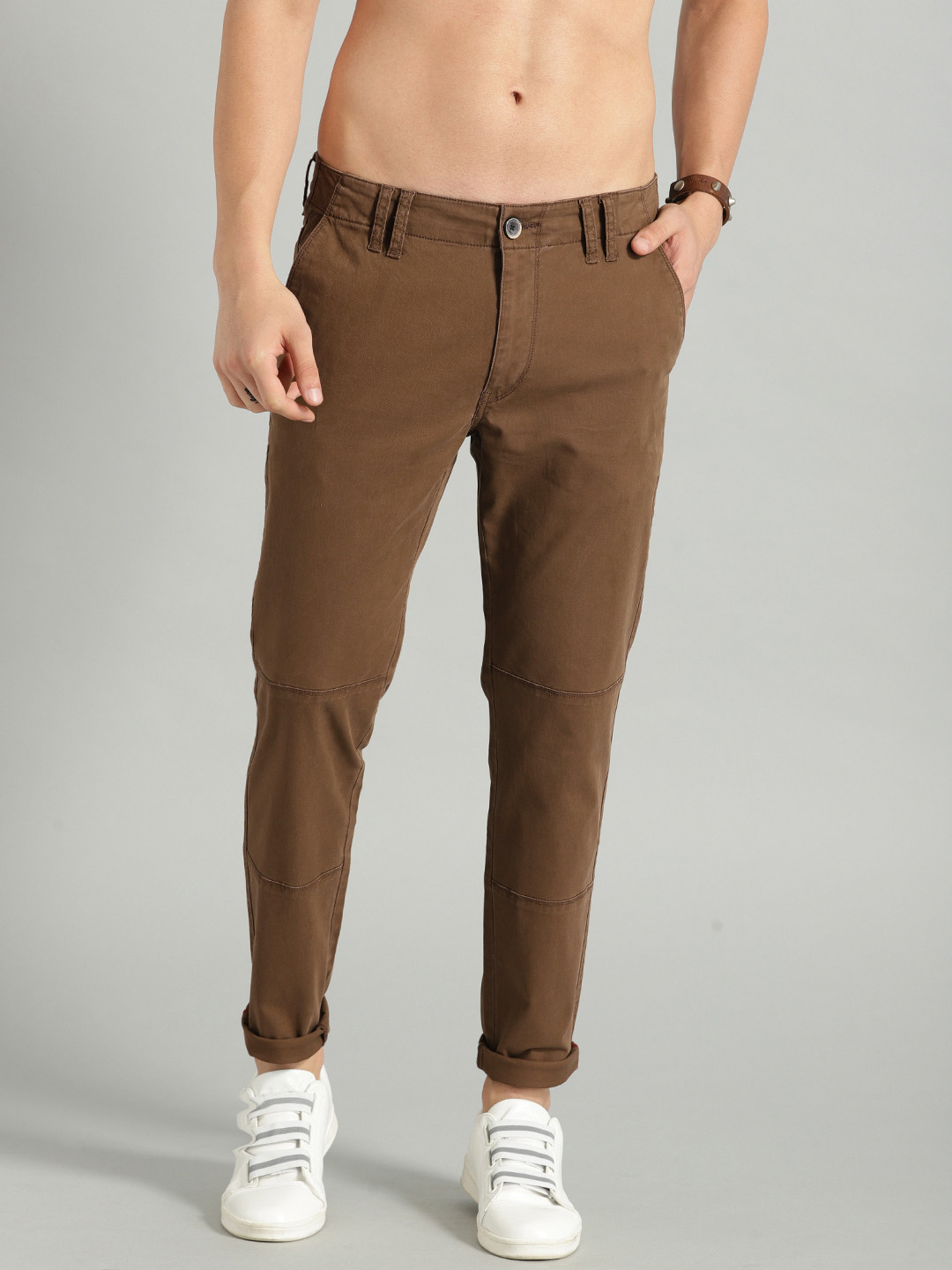 Buy The Roadster Lifestyle Co Men Brown Regular Fit Solid Chinos ...