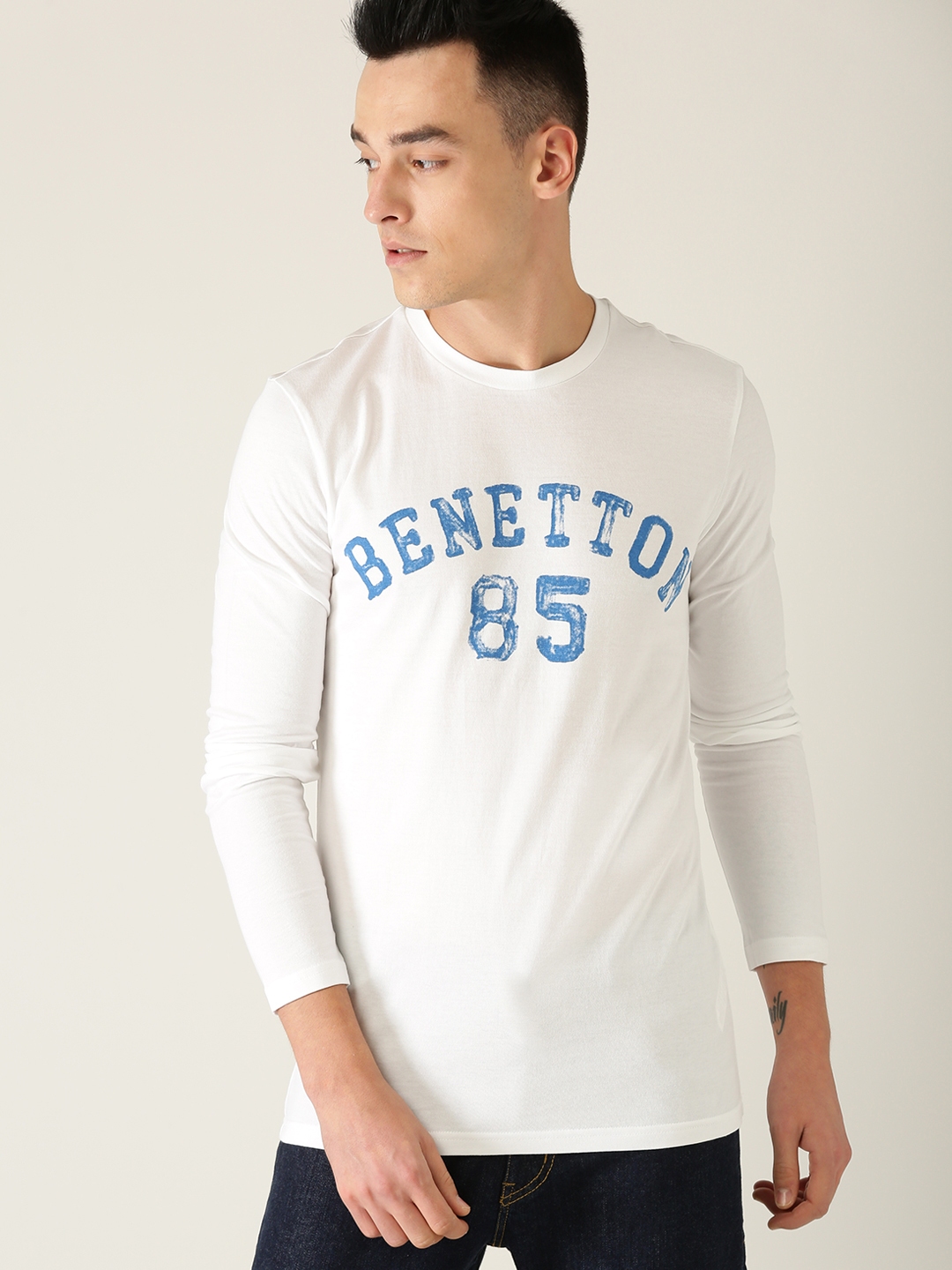Buy United Colors Of Benetton Men White Printed Round Neck T Shirt ...