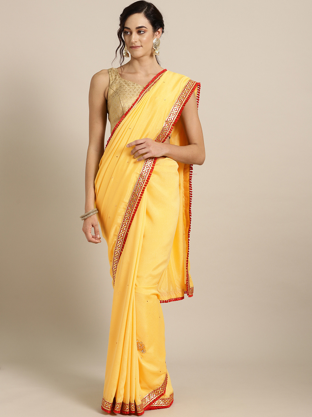 Buy Geroo Jaipur Yellow Solid Saree Sarees for Women 10494016 Myntra