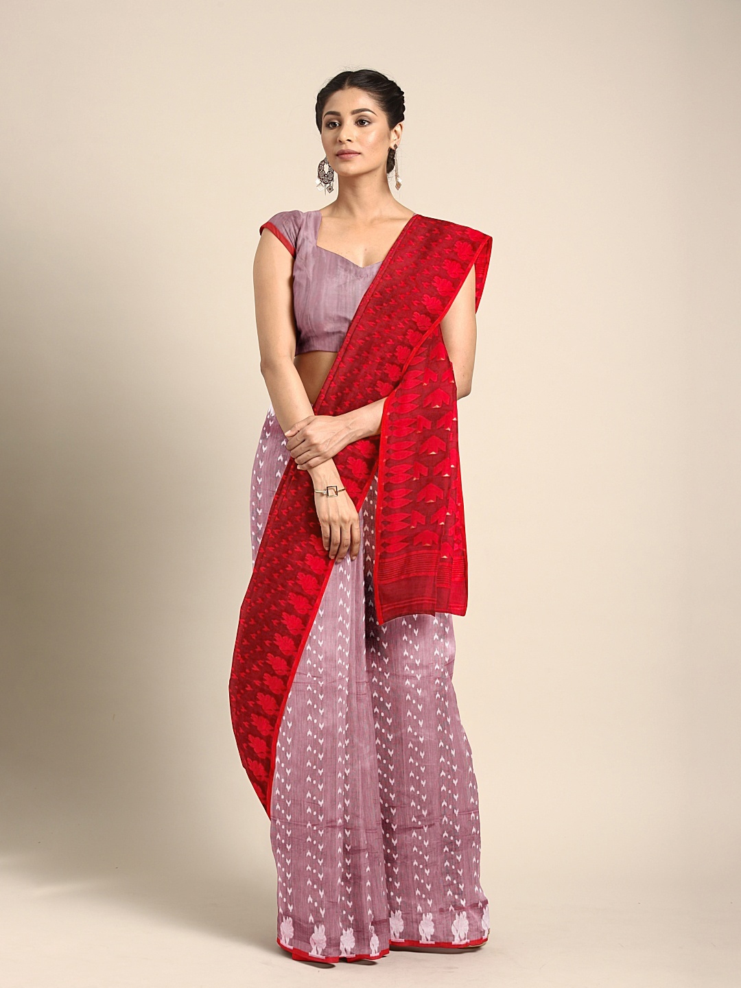 red dhakai with blouse