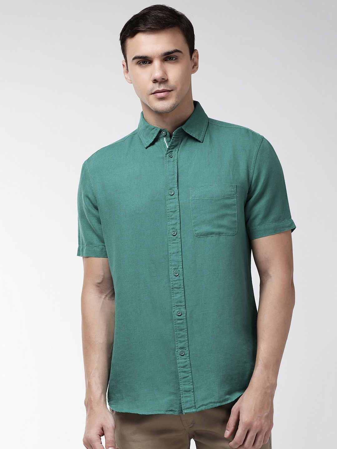 Buy Marks & Spencer Men Green Regular Fit Solid Casual Shirt - Shirts ...