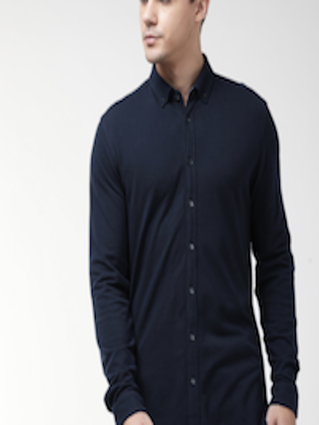 Buy Marks & Spencer Men Navy Blue Slim Fit Solid Knitted Casual Shirt ...