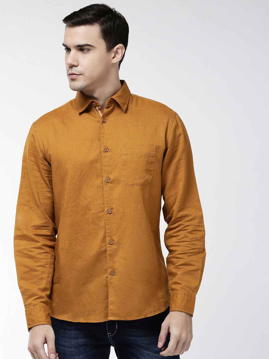 Buy Marks & Spencer Men Mustard Yellow Regular Fit Solid Casual Shirt Shirts for Men 10496440