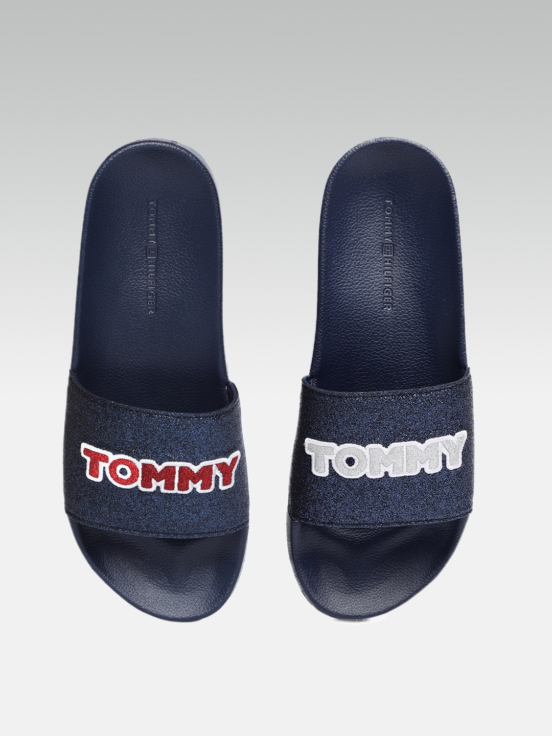 Buy Tommy Hilfiger Women Blue Embellished Sliders - Flip Flops for ...