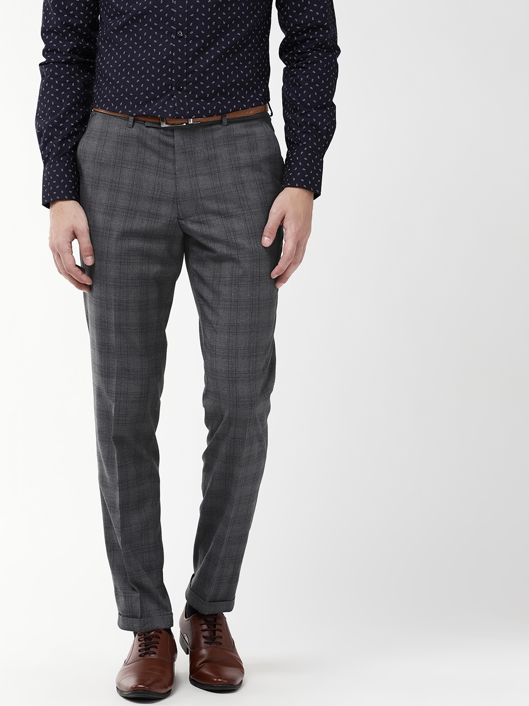 men's outfit with grey checked trousers
