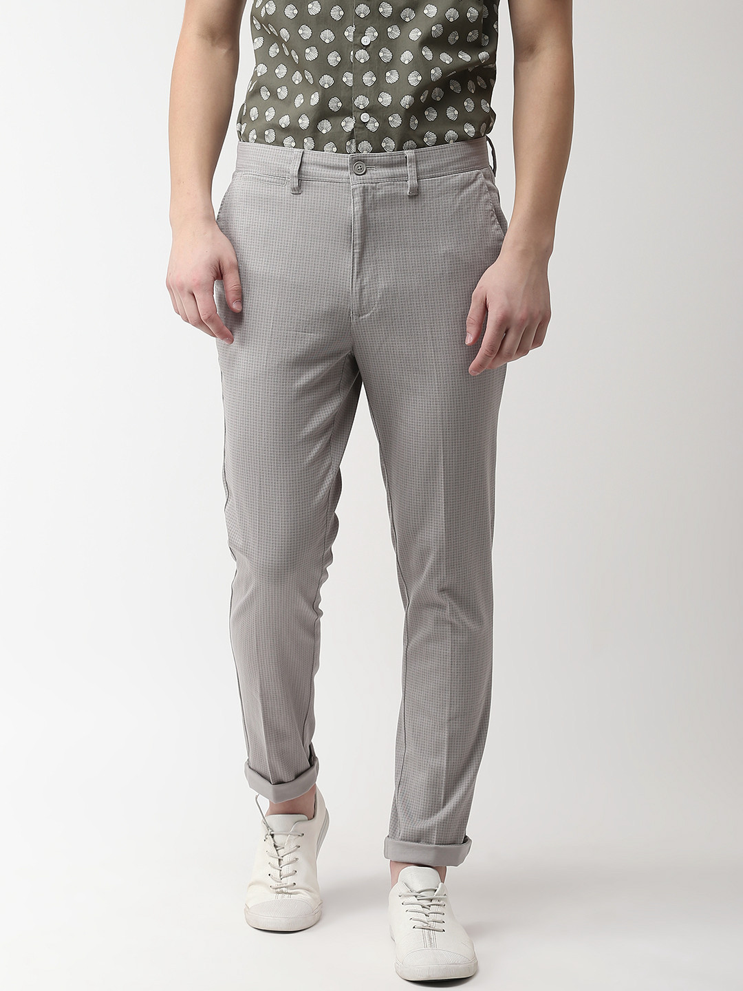 Buy Marks & Spencer Men Grey Regular Fit Checked Chinos - Trousers for ...