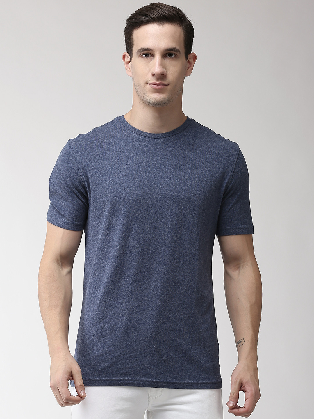 Buy Marks & Spencer Men Navy Blue Solid Round Neck T Shirt Tshirts