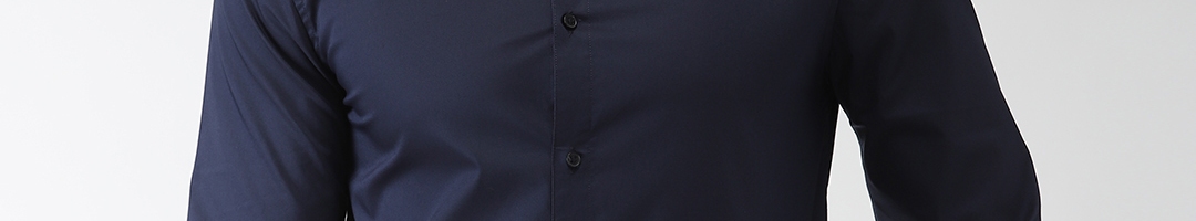 Buy Marks & Spencer Men Navy Blue Smart Fit Solid Knitted Smart Casual ...