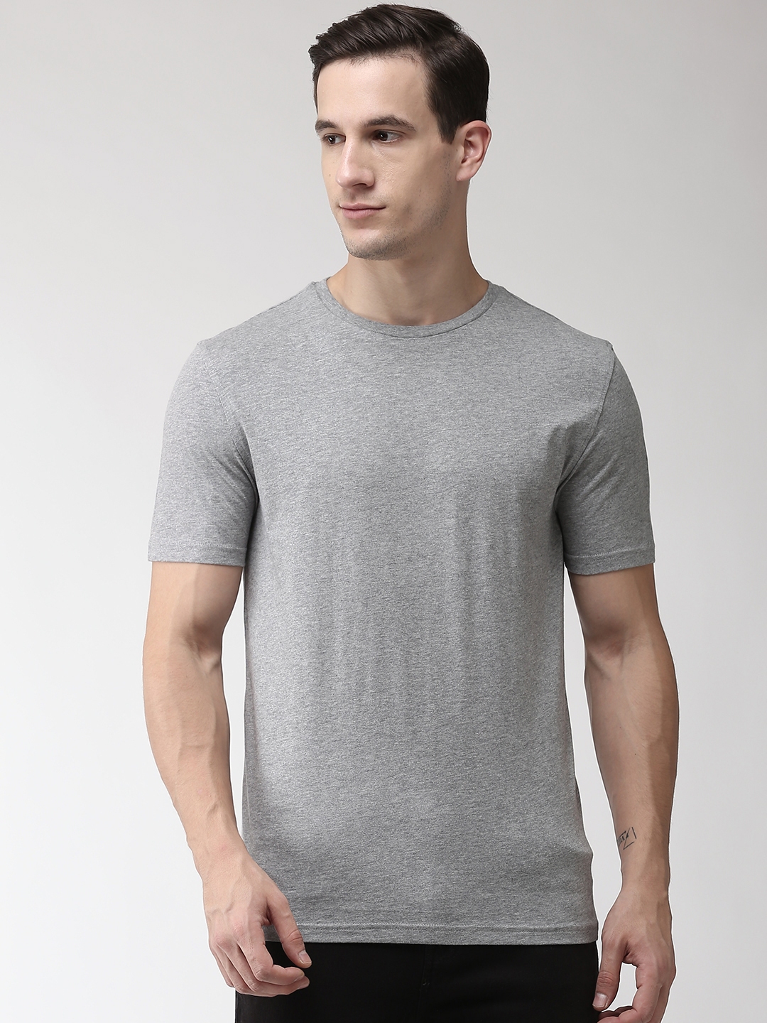 Buy Marks & Spencer Men Grey Melange Solid Round Neck T Shirt - Tshirts ...