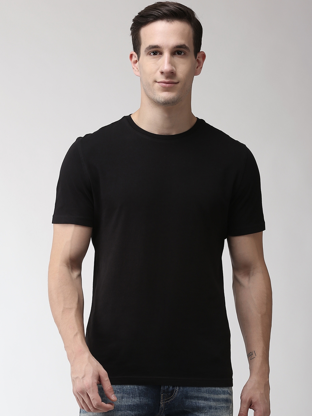 Buy Marks & Spencer Men Black Solid Slim Fit Round Neck T Shirt ...