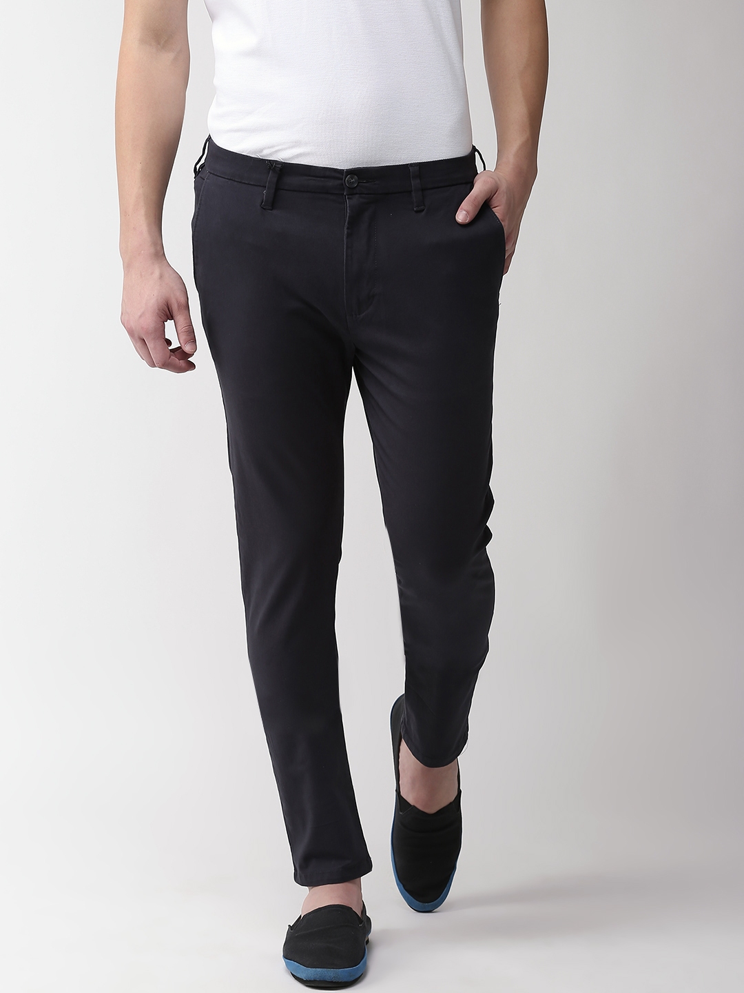 mens navy skinny trousers