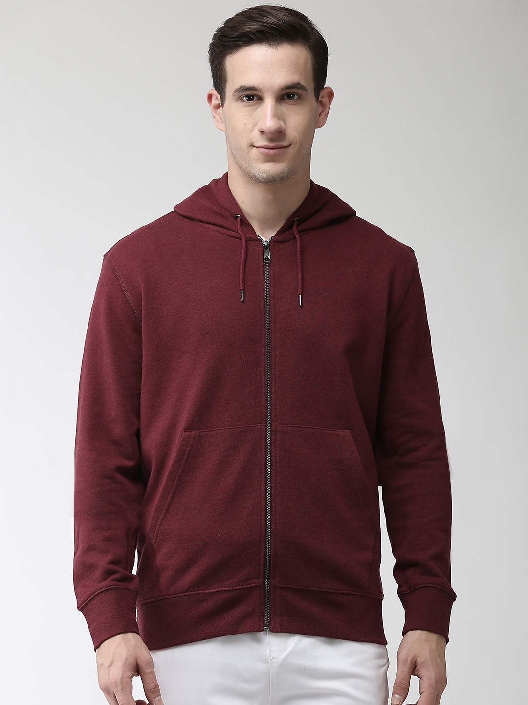 Buy Marks & Spencer Men Burgundy Solid Hooded Sweatshirt Sweatshirts