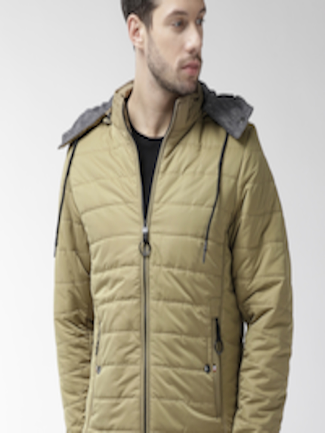 Buy Fort Collins Men Beige Solid Hooded Padded Jacket - Jackets for Men ...