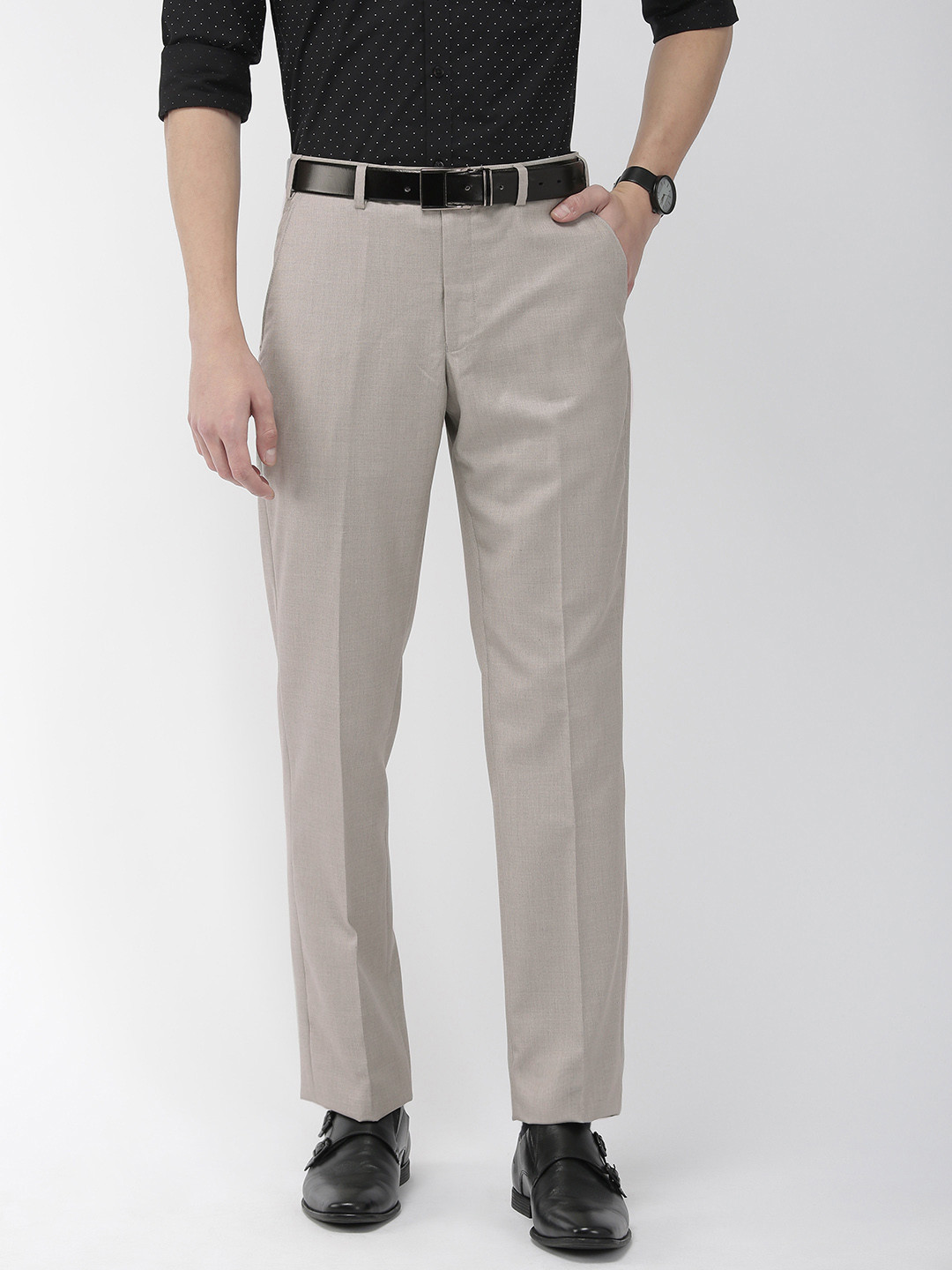 Buy Park Avenue Men Grey Smart Fit Solid Formal Trousers - Trousers for ...