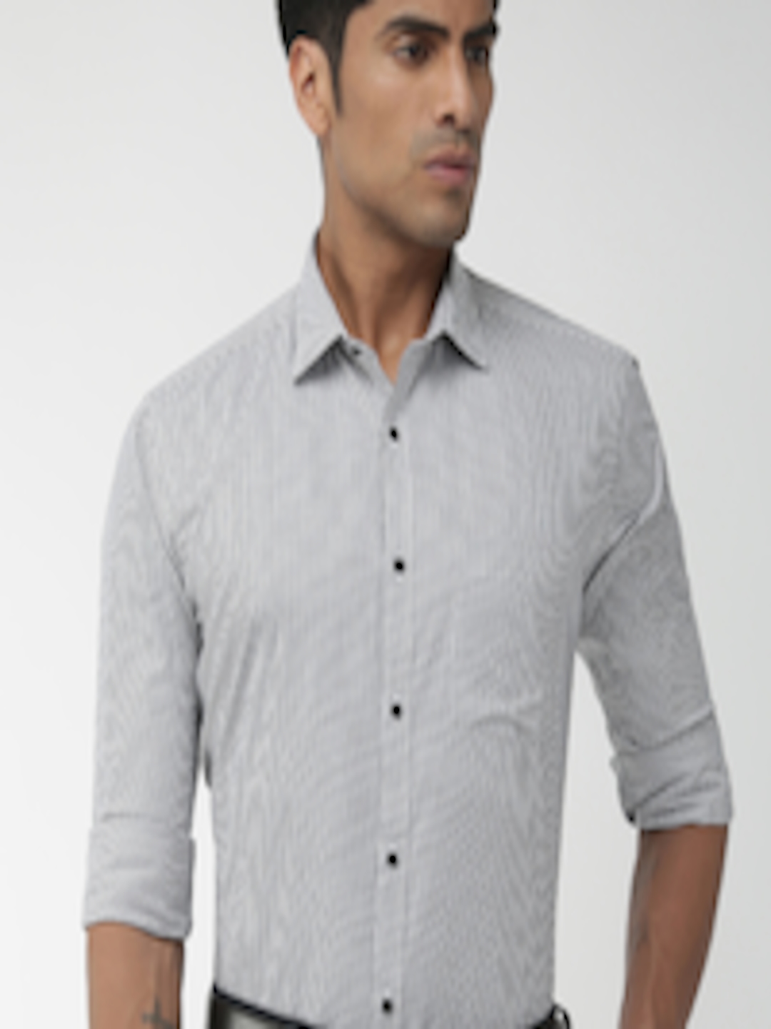 Buy Park Avenue Men Black & White Slim Fit Striped Formal Shirt ...