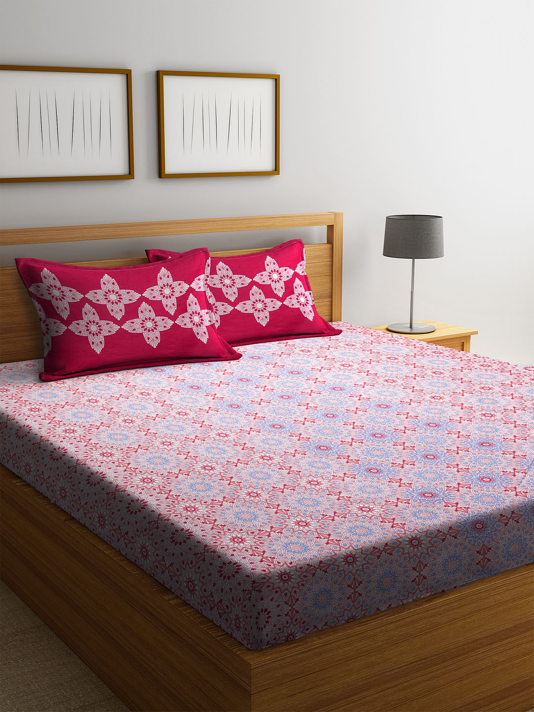 Buy CORE Designed By SPACES Pink & Blue Ethnic Motifs 144 TC Cotton 1