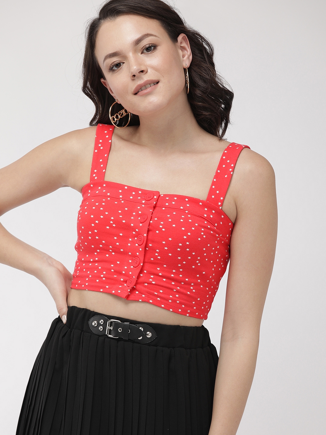 Buy FOREVER 21 Women Red & White Printed Crop Top - Tops for Women ...