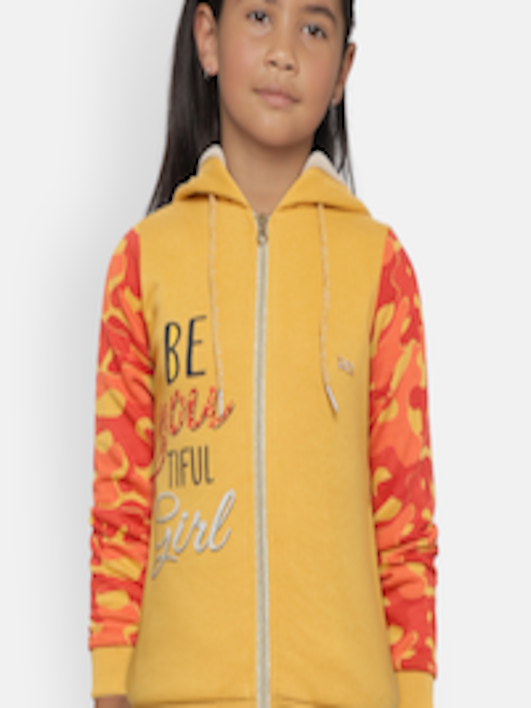 Buy Nins Moda Girls Mustard Yellow & Orange Printed Hooded Sweatshirt ...