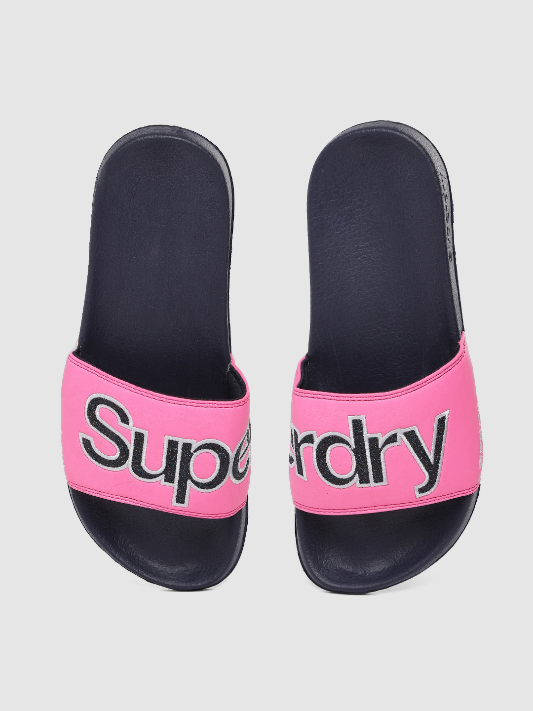 Buy Superdry Women Pink & Navy Blue Printed Sliders - Flip Flops for Women 10513432 | Myntra