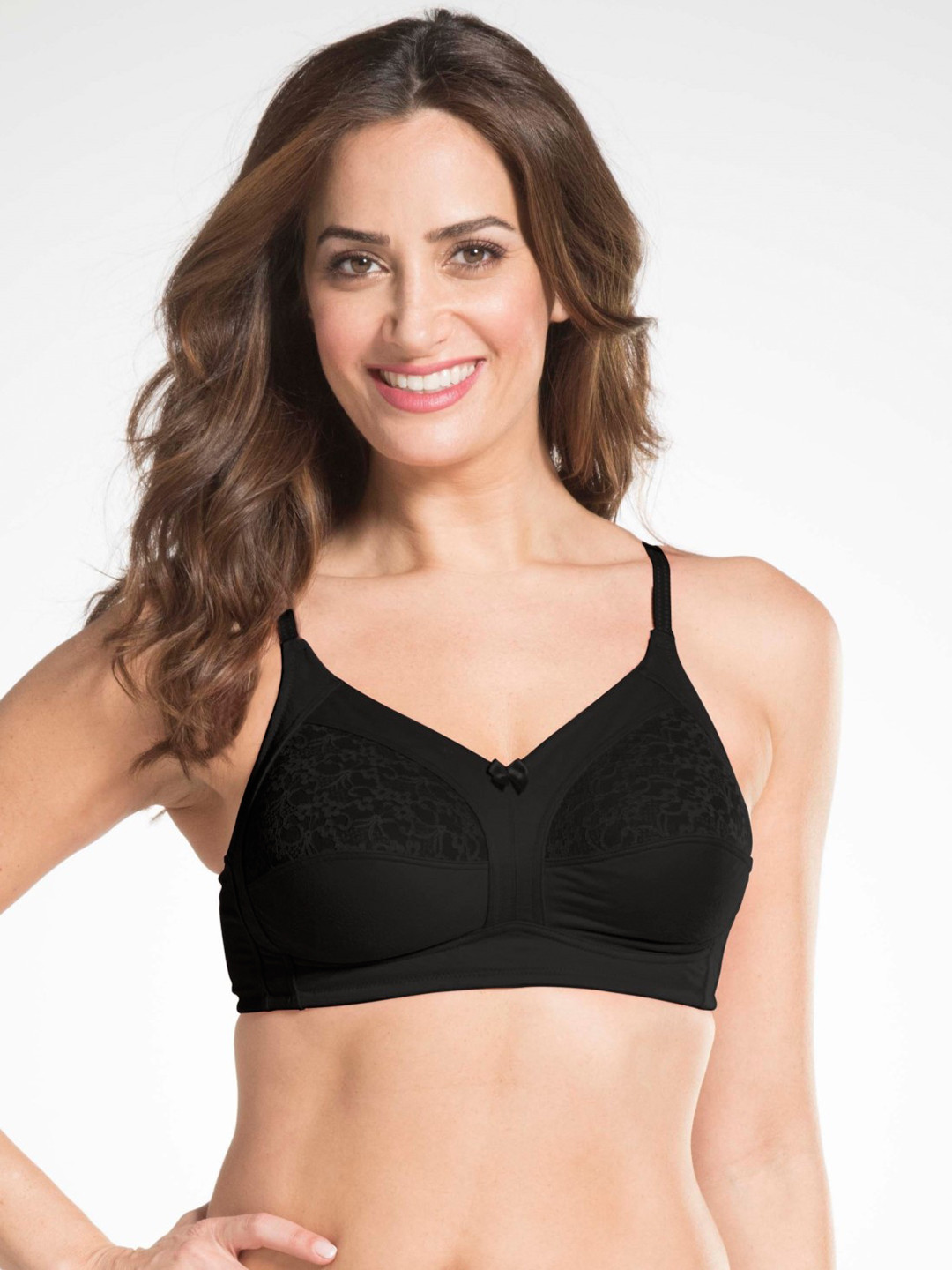 Buy Jockey Black Solid Non Wired Non Padded Everyday Bra With Lace