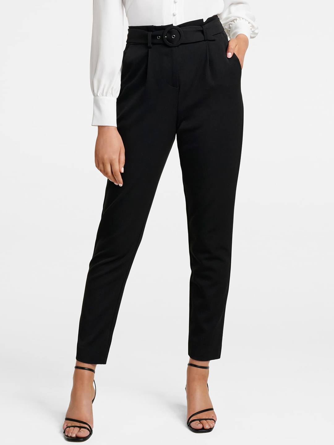 next black tapered trousers
