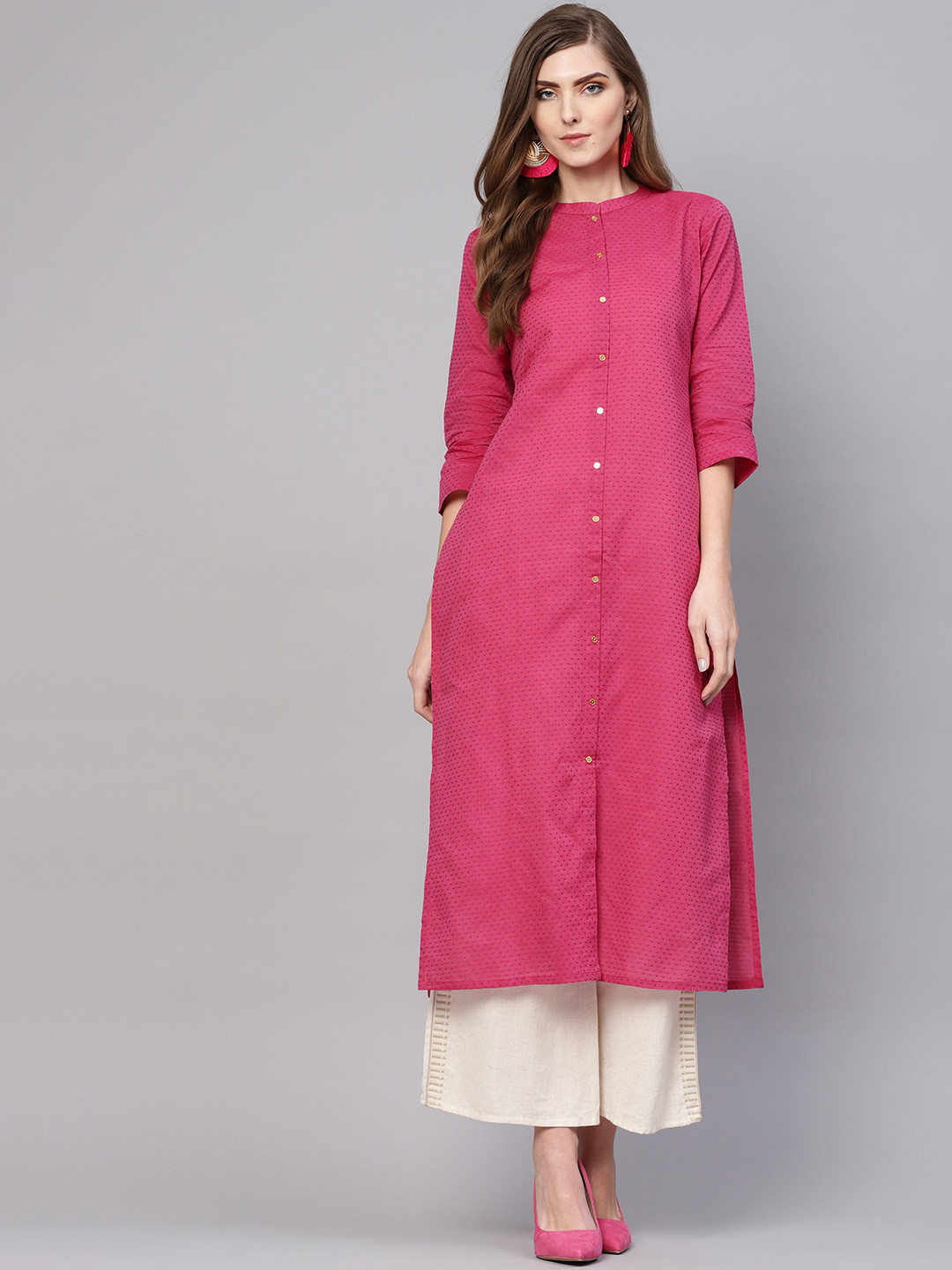 Buy GERUA Women Pink Woven Design Straight Kurta - Kurtas for Women