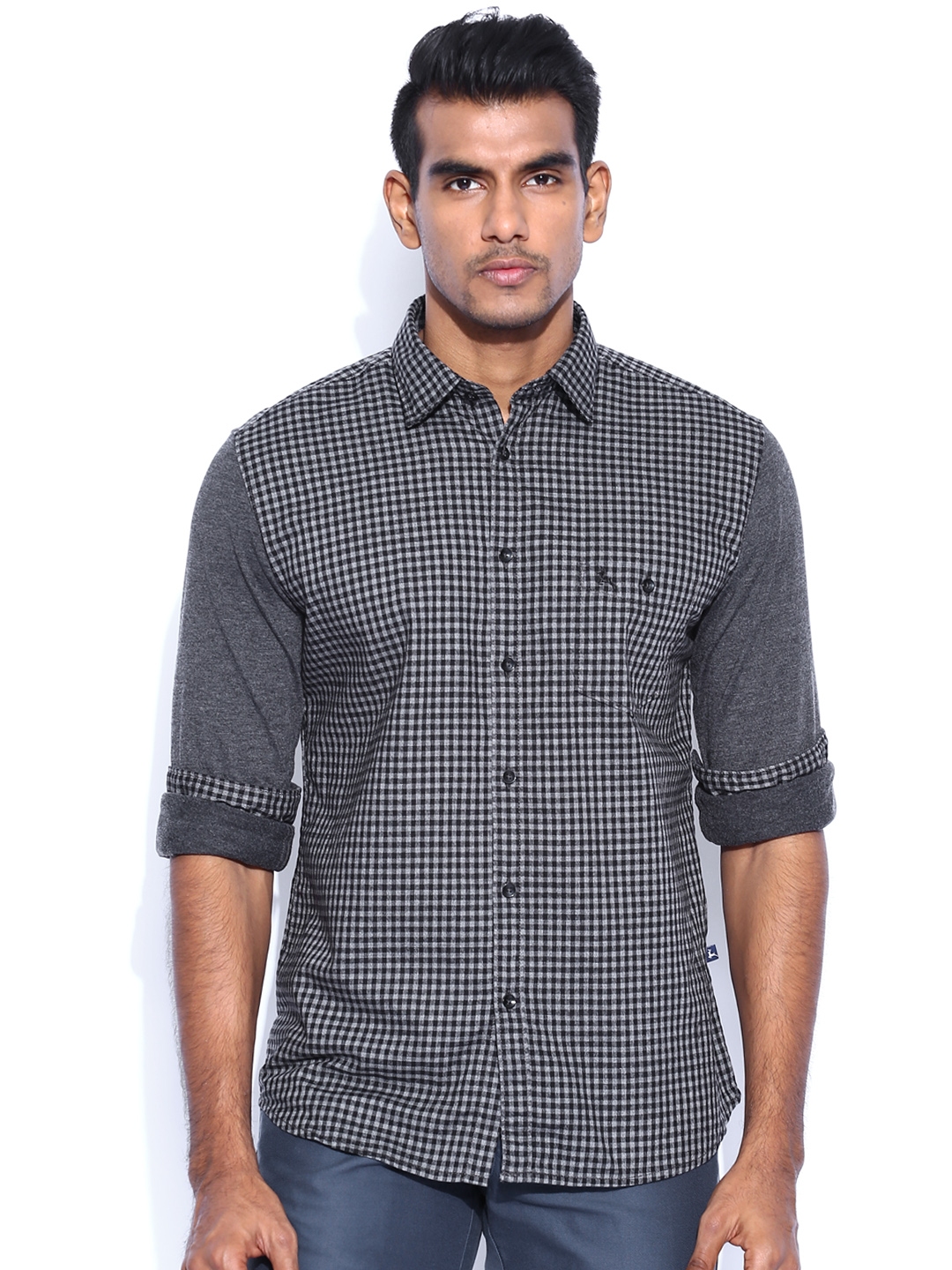 Buy Parx Black & Charcoal Checked Slim Casual Shirt - Shirts for Men ...