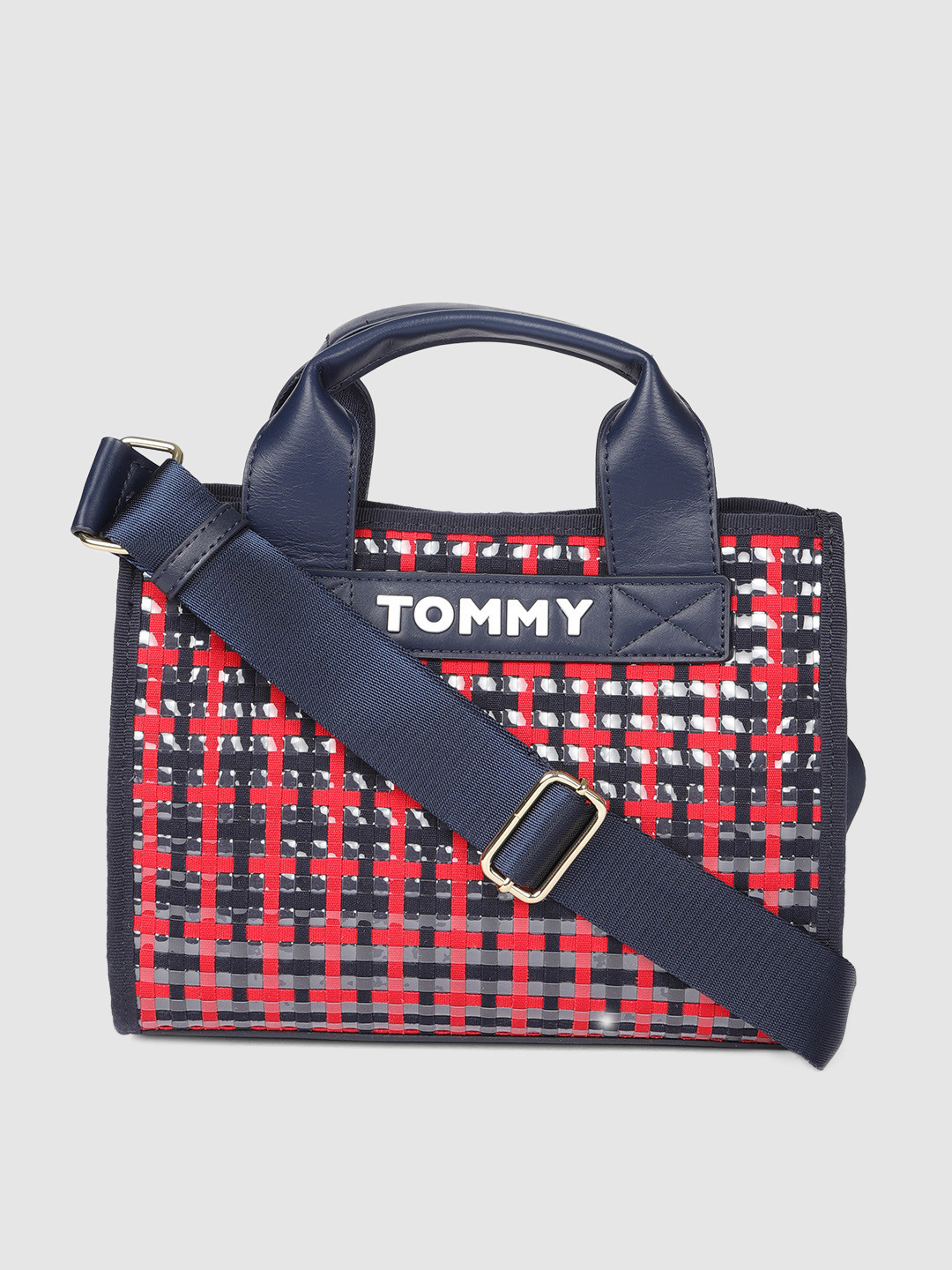 Buy Tommy Hilfiger Red & Navy Blue Checked Handheld Bag Handbags for