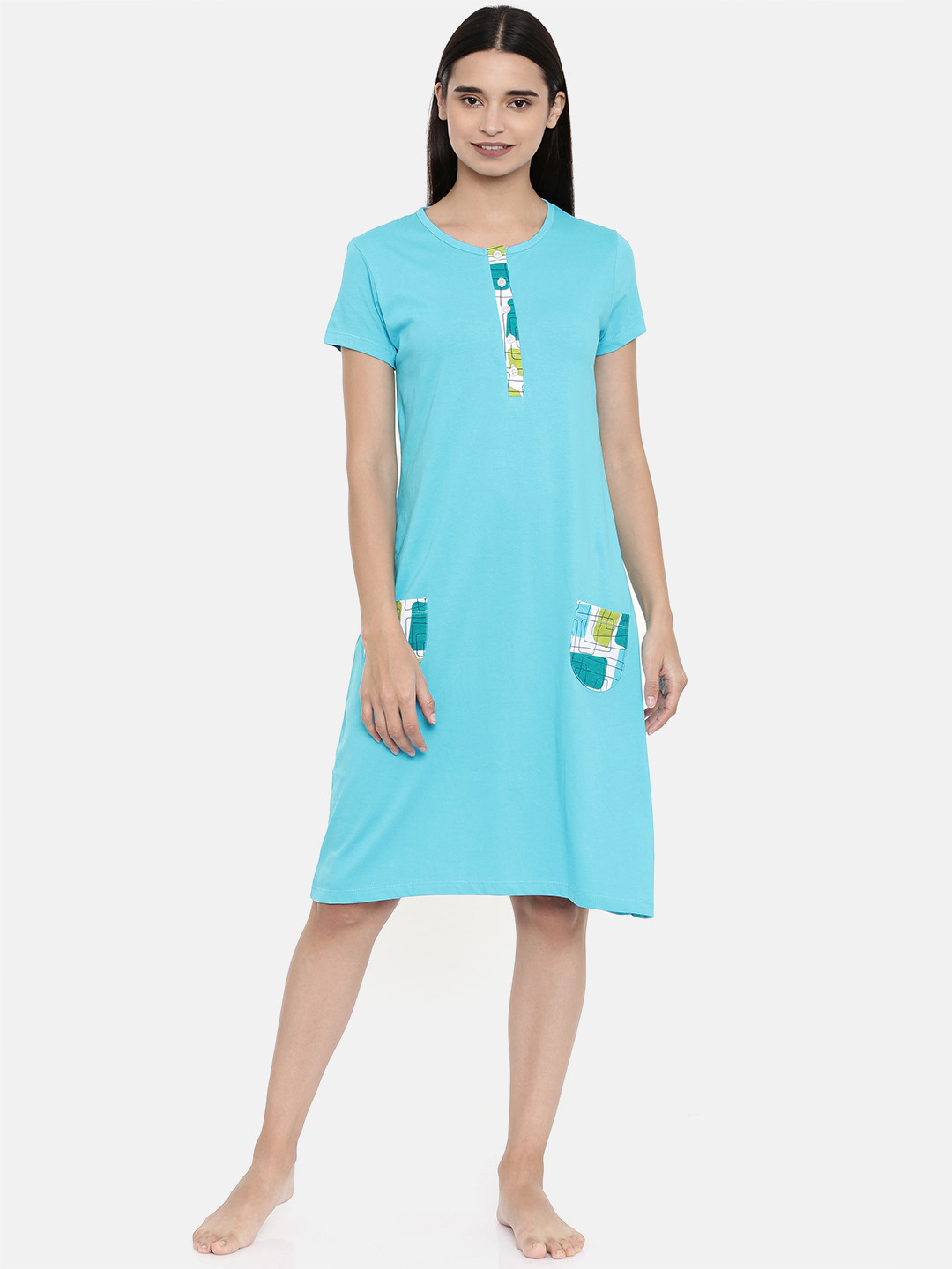 Buy Zebu Women Turquoise Blue Solid Nightdress Nightdress for Women