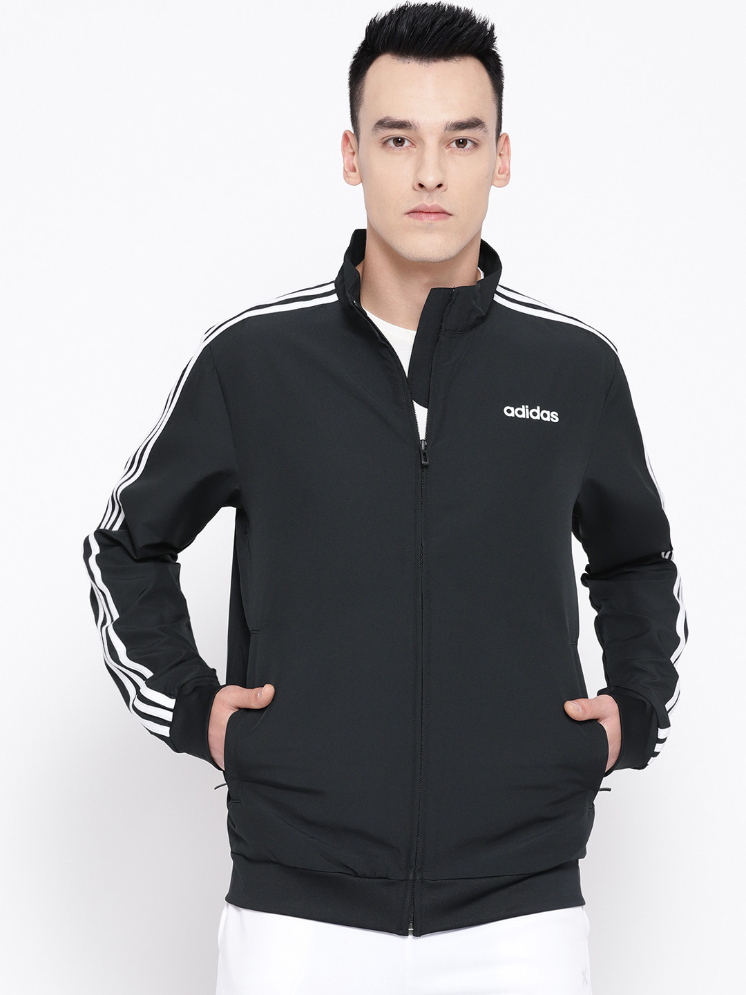 Buy ADIDAS Men Black Essentials 3 Stripes Woven Track Jacket Jackets