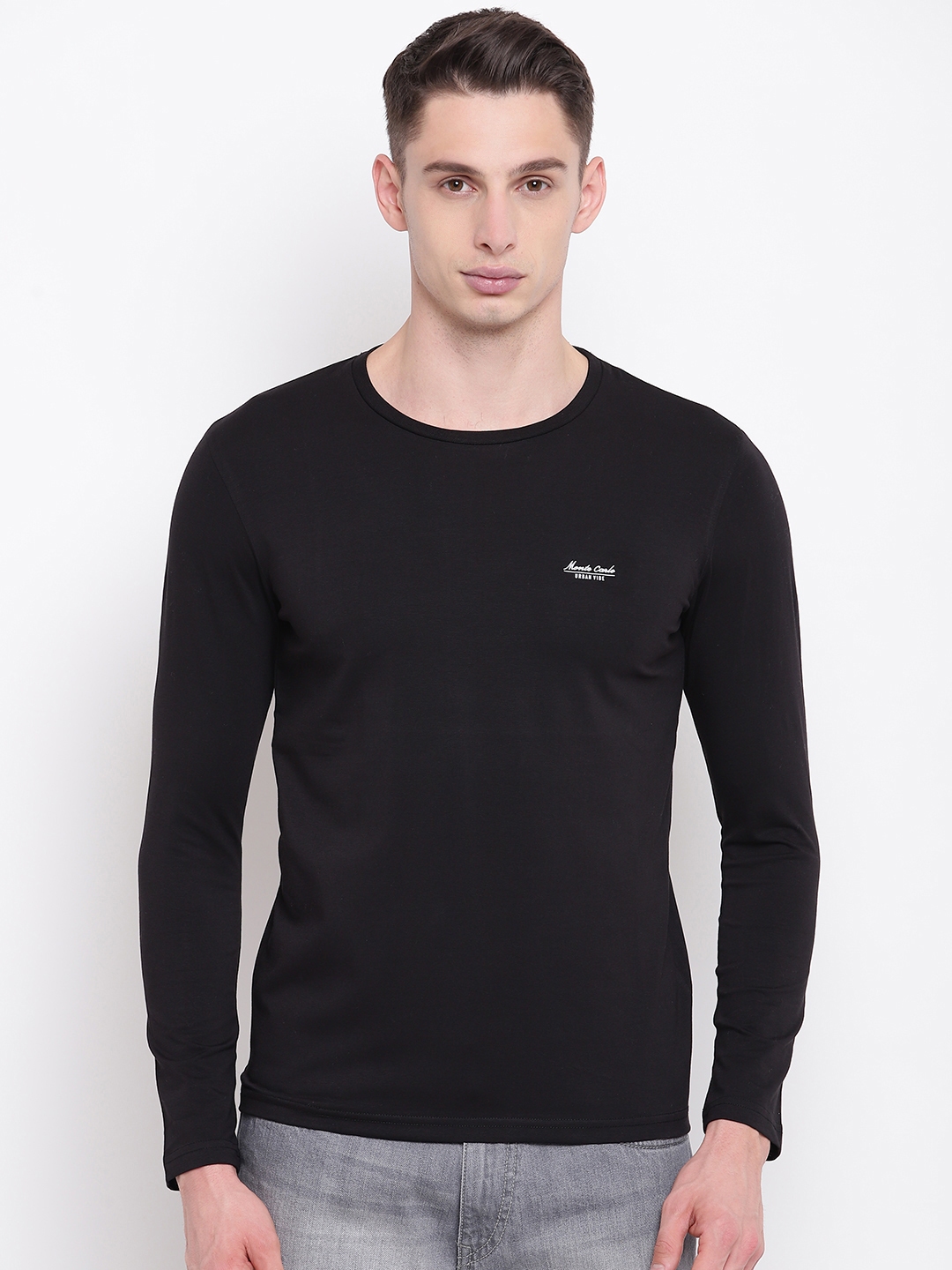 Buy Monte Carlo Men Black Solid Round Neck T Shirt - Tshirts for Men ...
