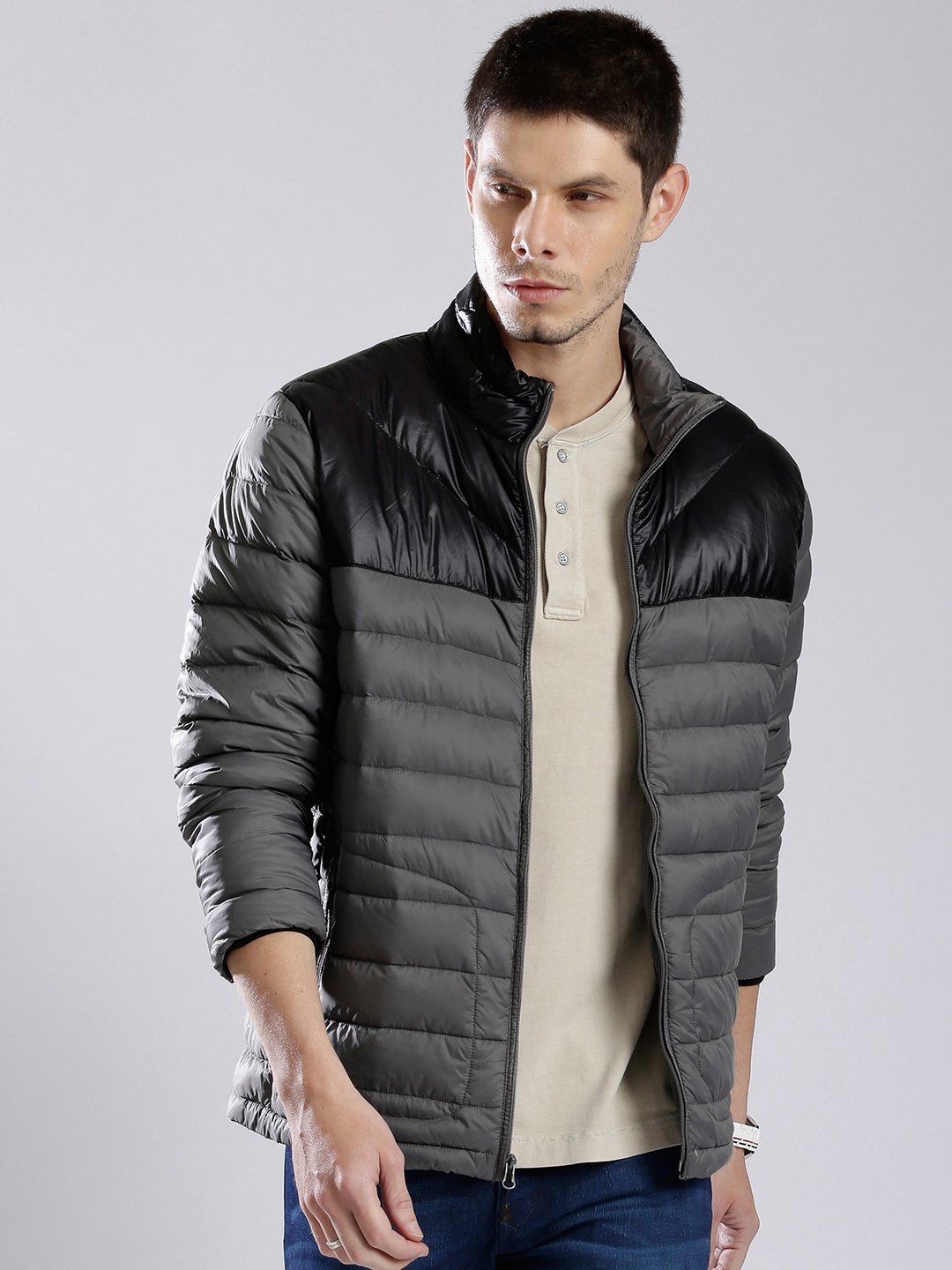 Buy Nautica Grey & Black Puffer Jacket - Jackets for Men 1053108 | Myntra