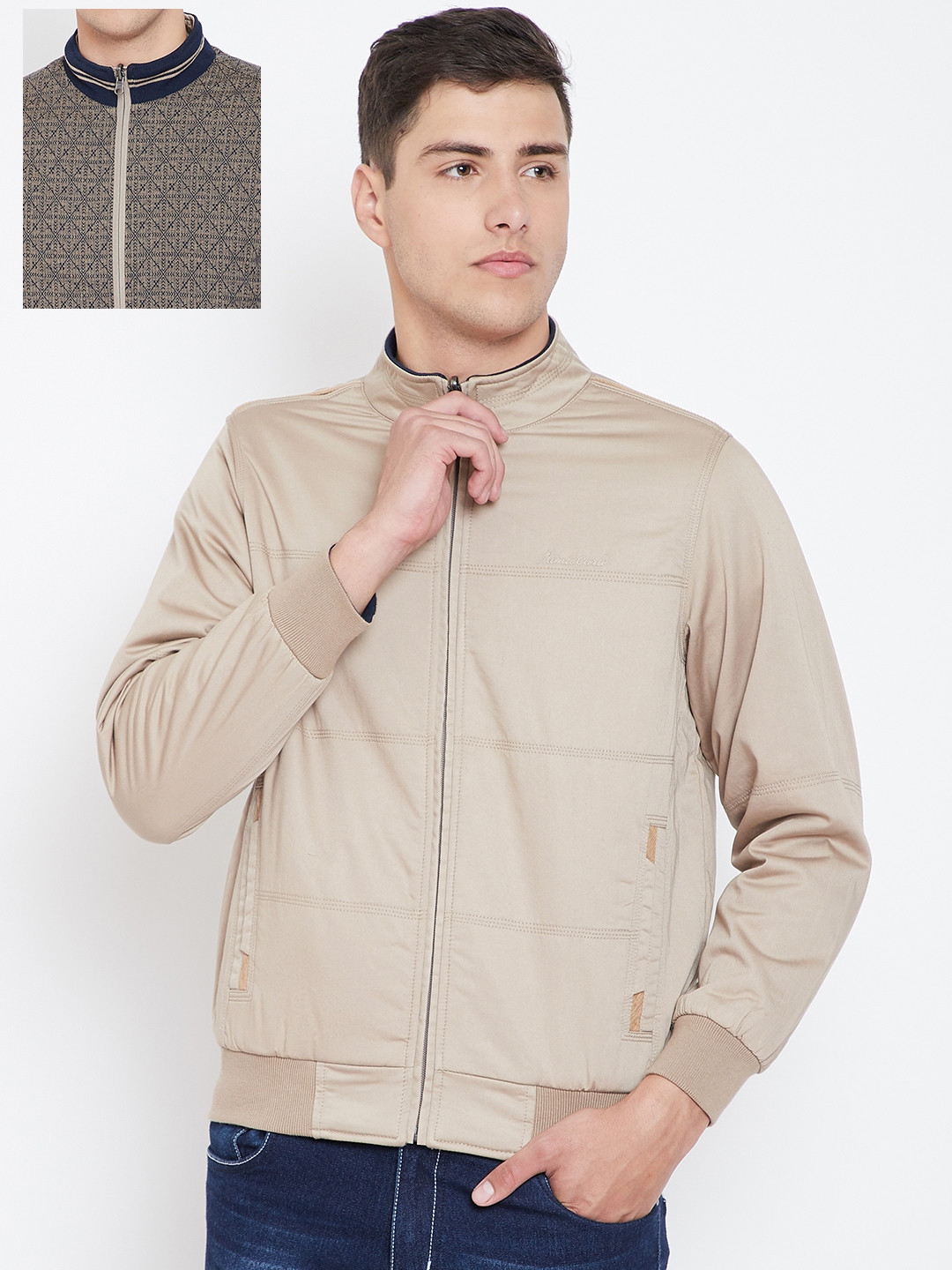Buy Monte Carlo Men Beige Solid Reversible Jacket Jackets for Men