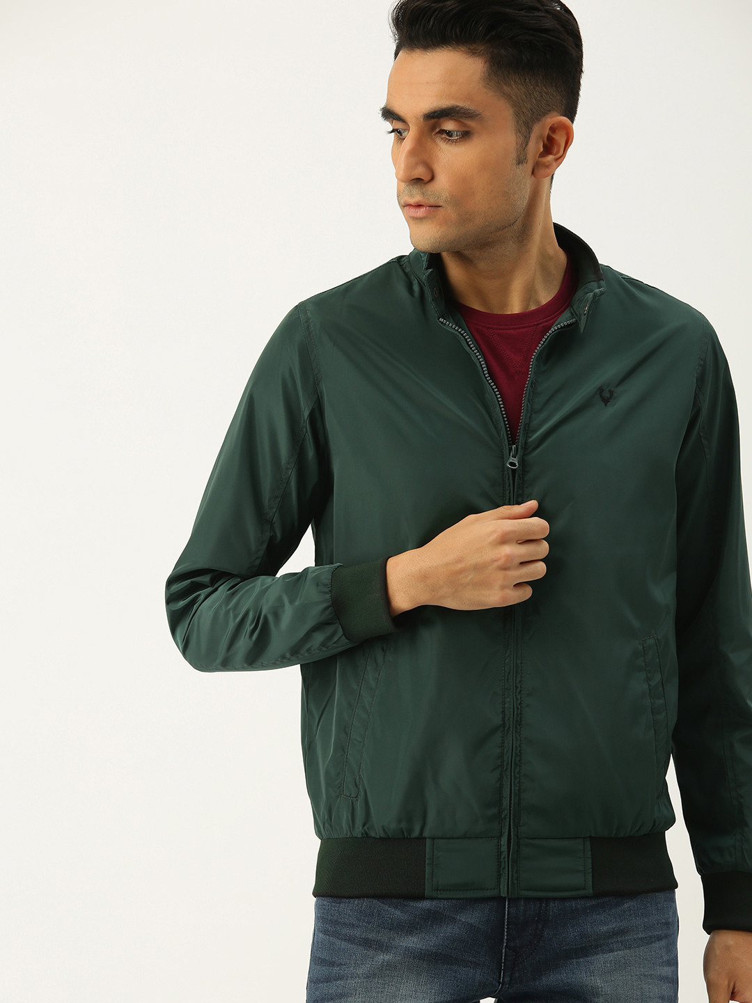 Allen Solly Men Green Solid Bomber 