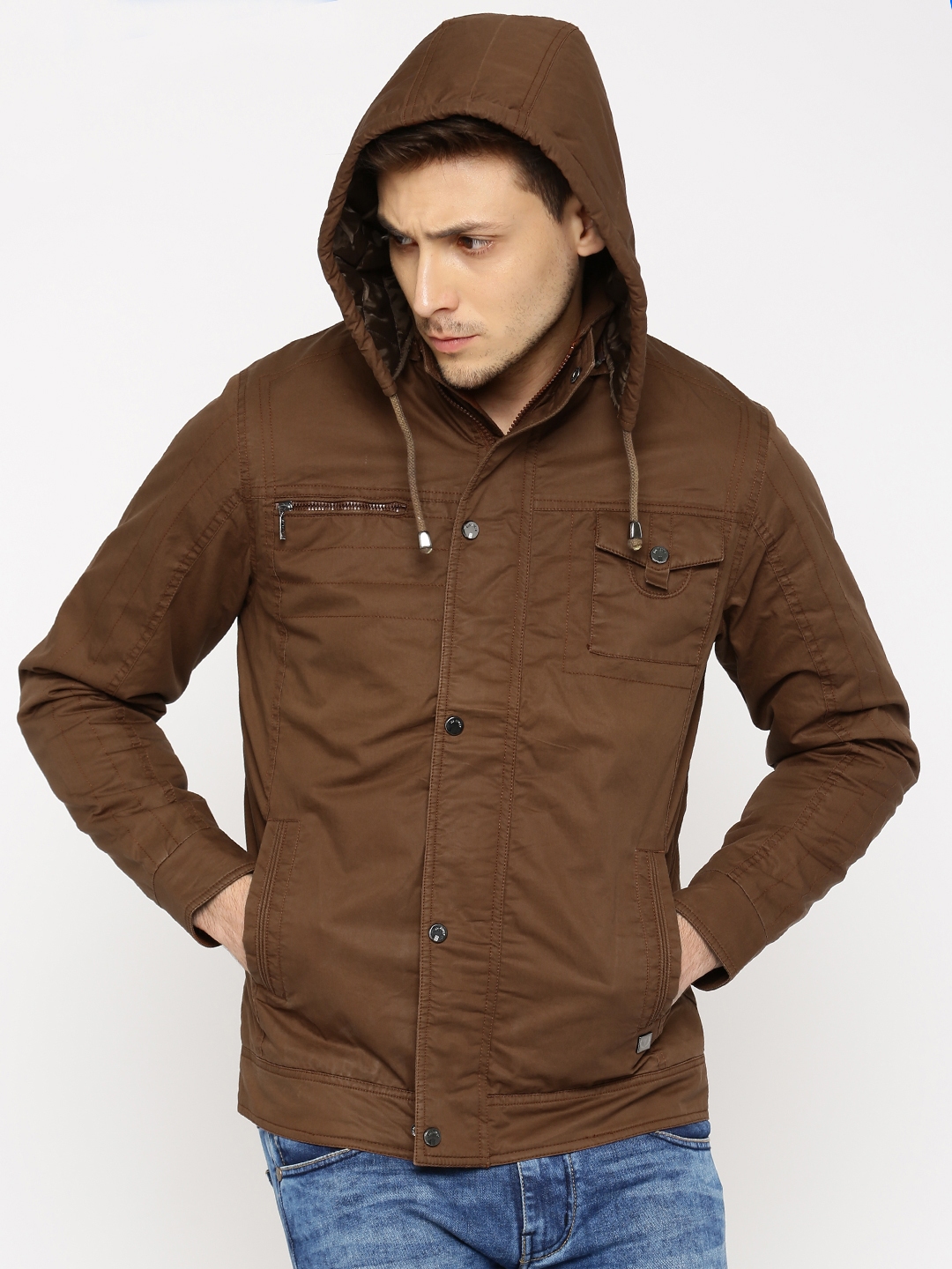 Buy Van Heusen Brown Jacket With Detachable Hood - Jackets for Men ...