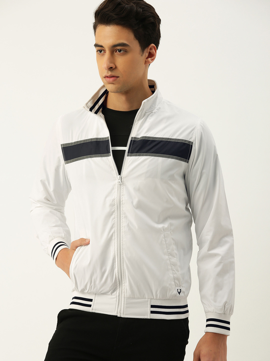 Buy Allen Solly Sport Wimbledon Men White Solid Bomber Jacket - Jackets for Men 10533018 | Myntra