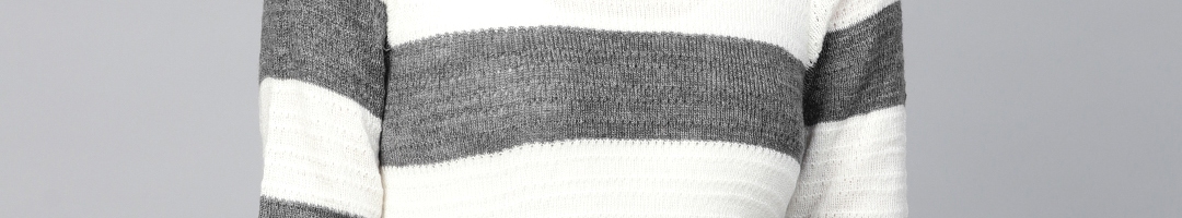 Buy Van Heusen Woman Women Off White & Charcoal Grey Striped Sweater ...