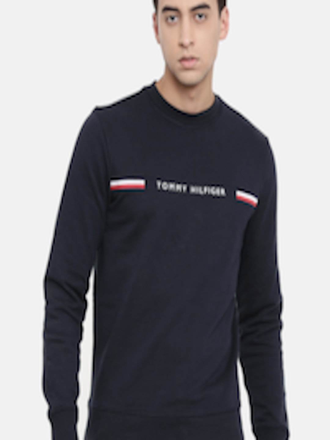 Buy Tommy Hilfiger Men Navy Blue Embroidered Sweatshirt - Sweatshirts ...
