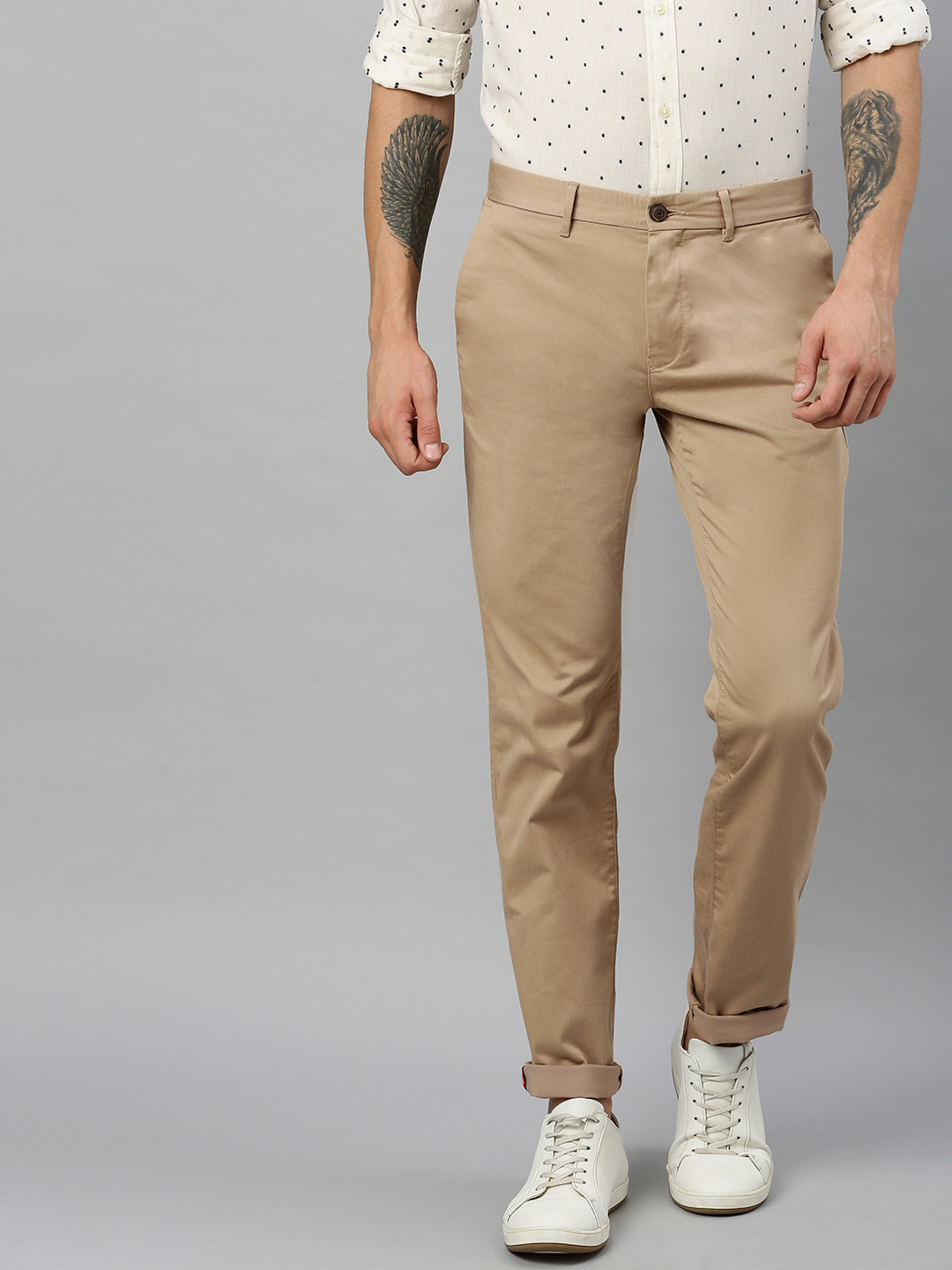 Buy Tommy Hilfiger Men Khaki Denton Regular Fit Solid Chinos Trousers