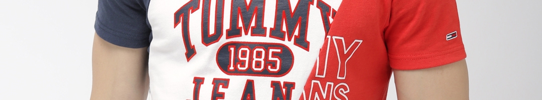 Buy Tommy Hilfiger Men White & Red Printed Round Neck T Shirt - Tshirts ...