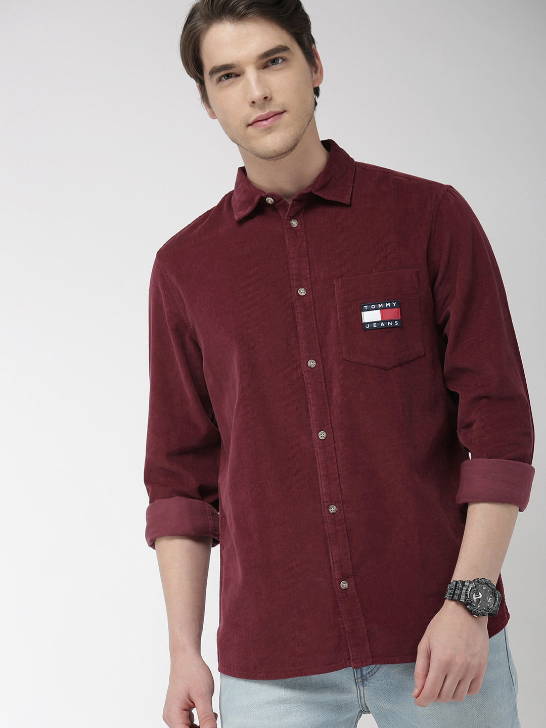 Buy Tommy Hilfiger Men Burgundy Regular Fit Solid Casual Shirt - Shirts for Men 10537536 | Myntra