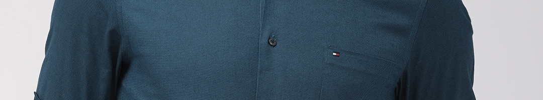 Buy Tommy Hilfiger Men Teal Blue Tailored Regular Fit Solid Smart ...